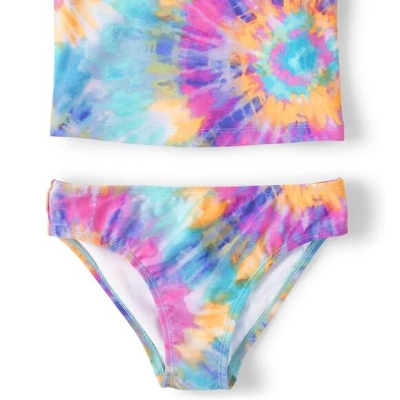 New The Children's Place Girls 5/6 Tie Dye Purple Orange Blue Tankini Swimsuit - Picture 3 of 3